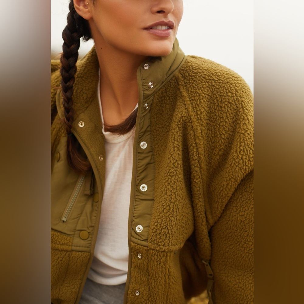 NWT FP Movement Free People Hit The Slopes Fleece Jacket Army Green XS - Picture 4 of 12